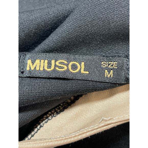 Miusol Womens Black Gold Pleated Short Sleeve Mini Bodycon Sheath Dress Size M - Picture 3 of 4